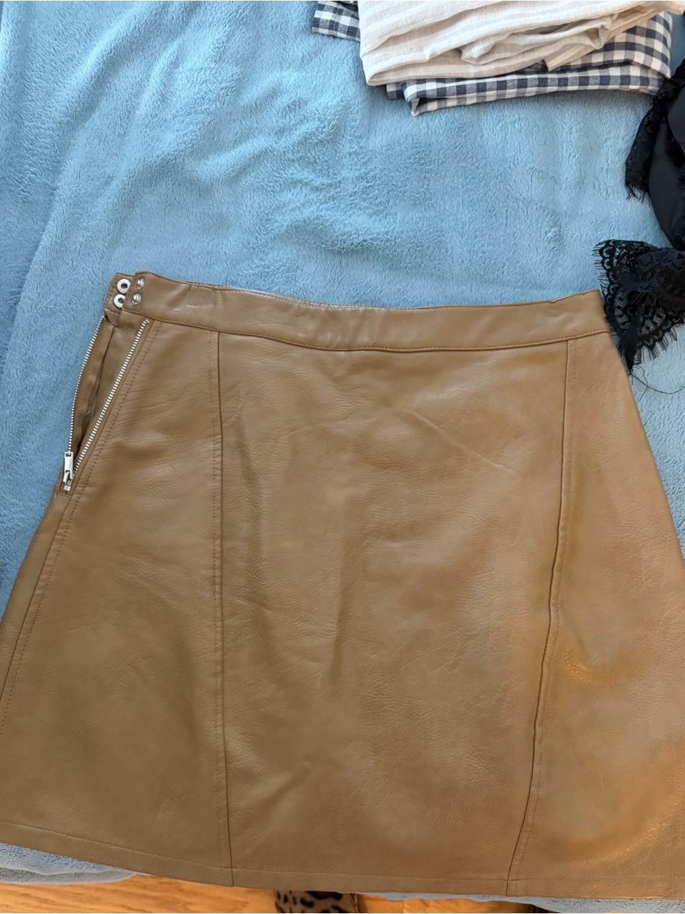 Zara Camel Leather A-Line Mini Skirt